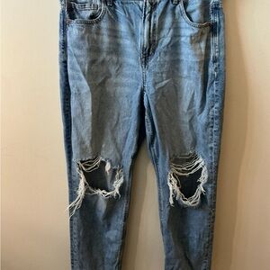 American Eagle Outfitters Ripped Boyfriend Jeans in Light Blue